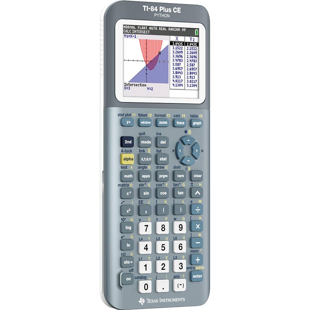 TI-84 Plus CE PYTHON

NORMAL FLOAT BUTO REAL RADIAN HP

CALC INTERSECT
Y2=X-1

Intersection
X=3
Y=2

X Y2
3.0435 2.0435
3.1522 2.1522
3.2609 2.2609
3.3696 2.3696
3.4783 2.4783
3.587 2.587
3.6957 2.6957
3.8043 2.8043
3.913 2.913
4.0217 3.0217

stat plot 1 tblset 2
y=
window
zoom calc 14
table 15
graph

2nd mode
A-lock link list
ins del
alpha x,t,θ,n
test A angle B
math apps
matrix D
sin⁻¹ E
cos⁻¹ F
tan⁻¹ G
x⁻¹
EE J