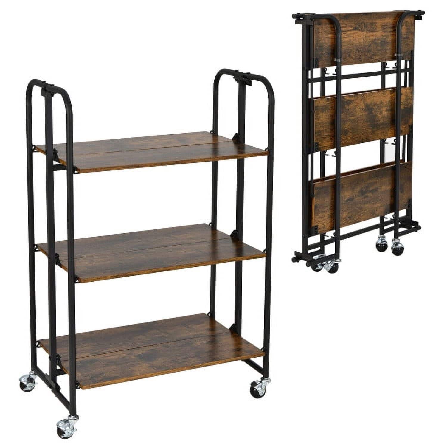 Kadyn - Foldable Rolling Cart with Storage Shelves for Kitchen-3-Tier, Kitchen Island, Island Table for Kitchen,Dinning Room - Brown