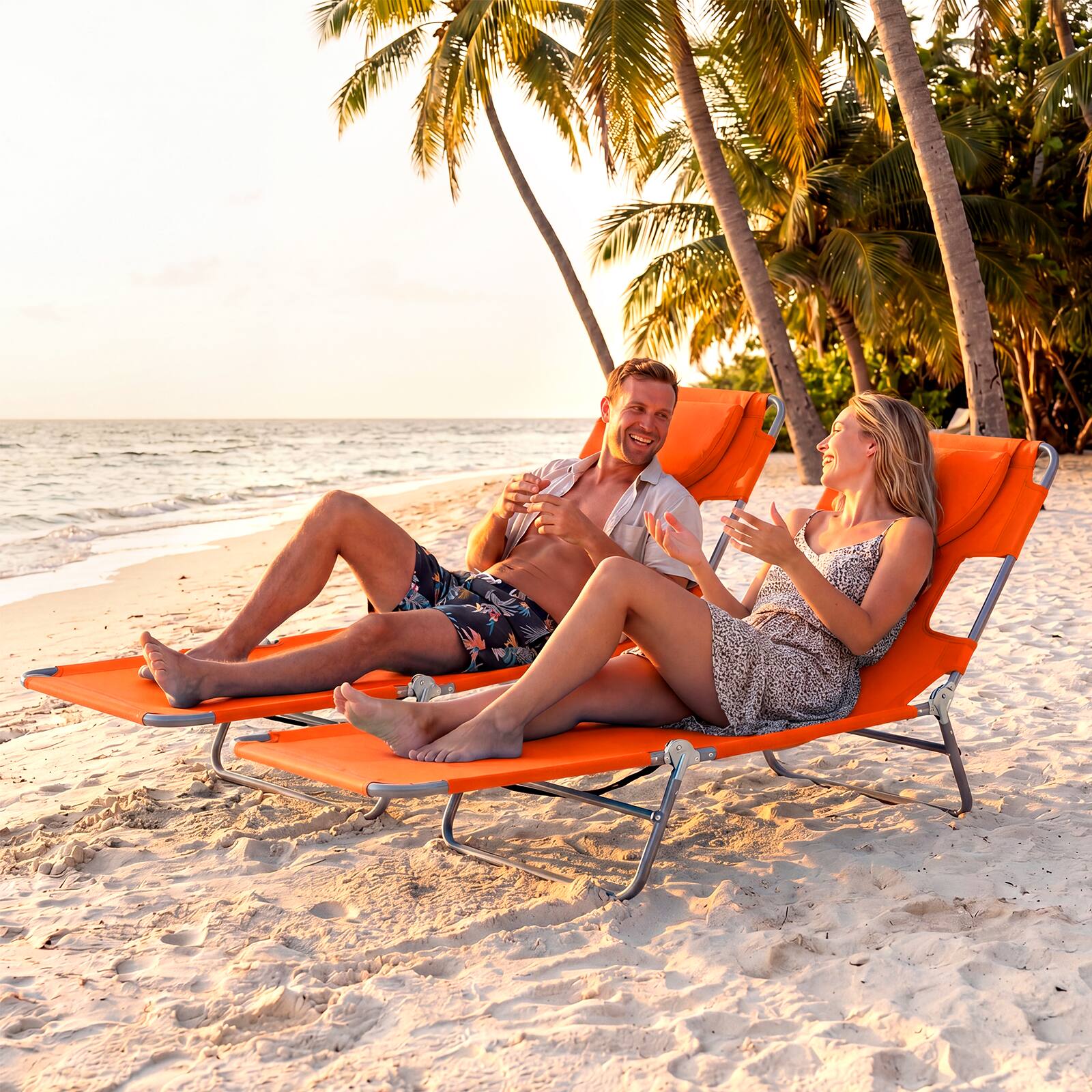 Alt View 1. Costway - Costway Patio Tanning Chair,Folding Beach Lounge Chair with 5-Position Adjustable Backrest - Orange.