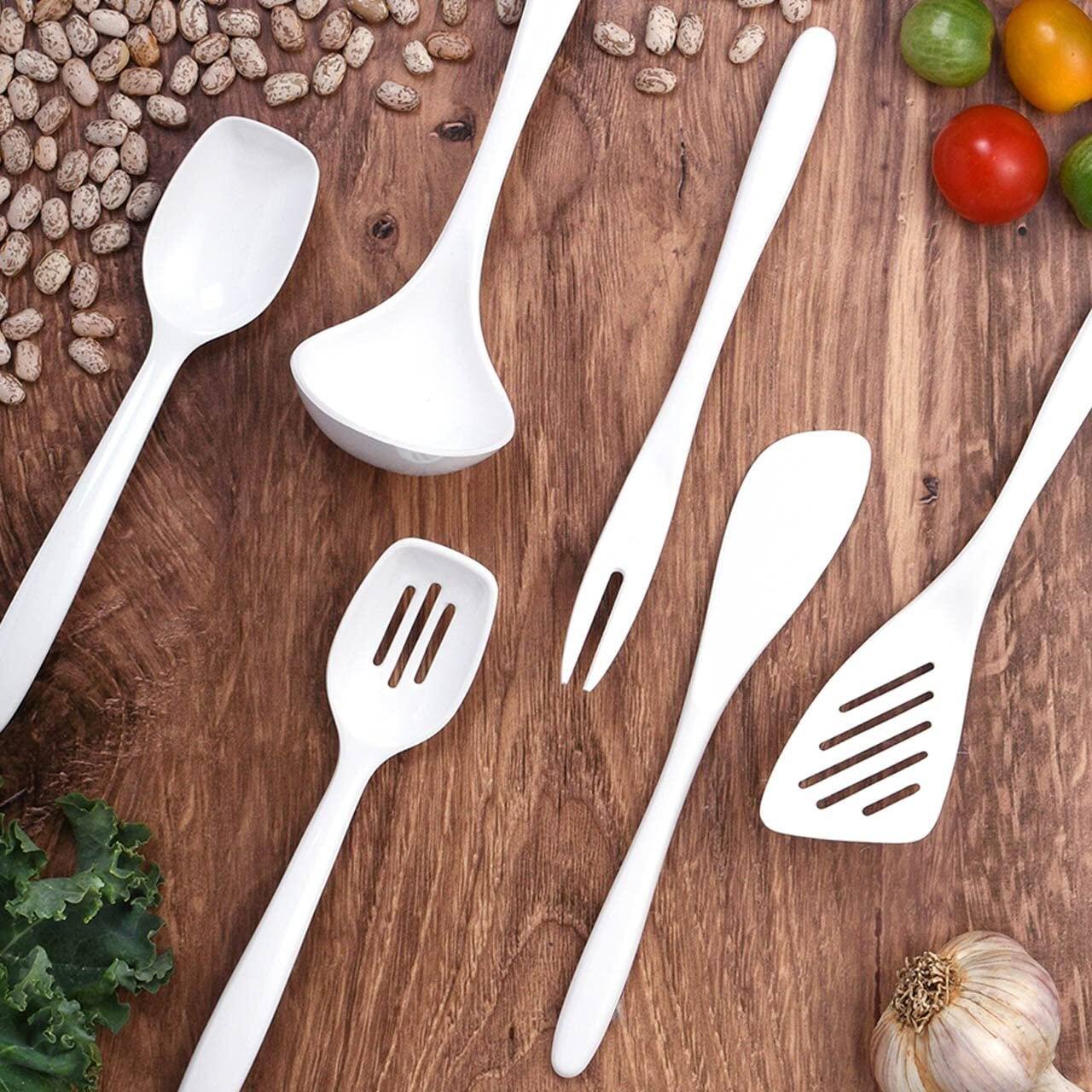 Angle. Hutzler - 6 Piece Melamine Mini 7.5 Inch Cooking Utensil Set - White - White.