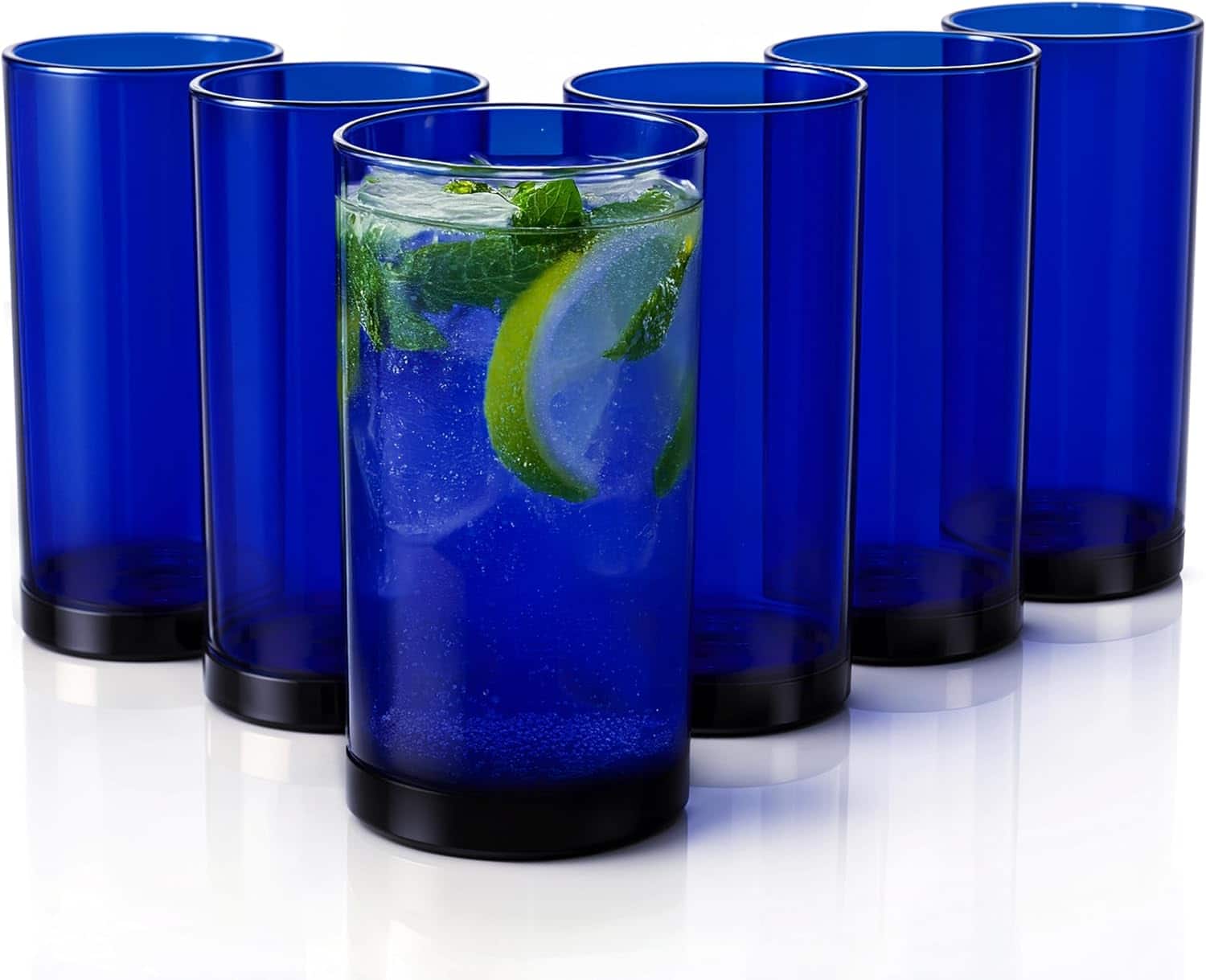 Zulay Kitchen - Acrylic Plastic Glasses Drinkware - 6 Piece Unbreakable Plastic Tumblers - Blue