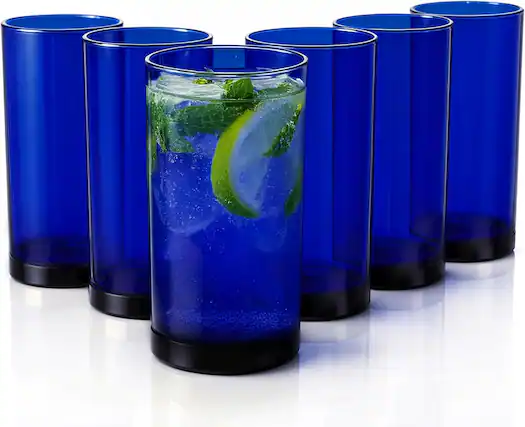 Front. Zulay Kitchen - Zulay Kitchen Acrylic Plastic Glasses Drinkware - 6 Piece Unbreakable Plastic Tumblers - Blue.