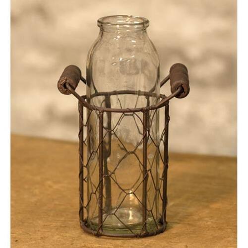Front. BreeBe - Bottle w/ Wire Basket - CLear, Bronze.