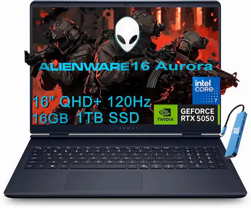 ALIENWARE 16 Aurora
16" QHD+ 120Hz
16GB 1TB SSD
Intel Core i7
NVIDIA GeForce RTX 5050