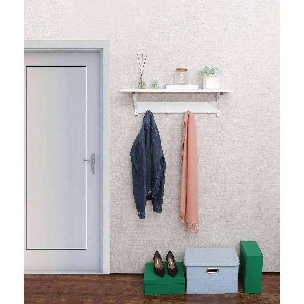 Alt View 3. JJS - Floating Shelf Coat Rack - White.