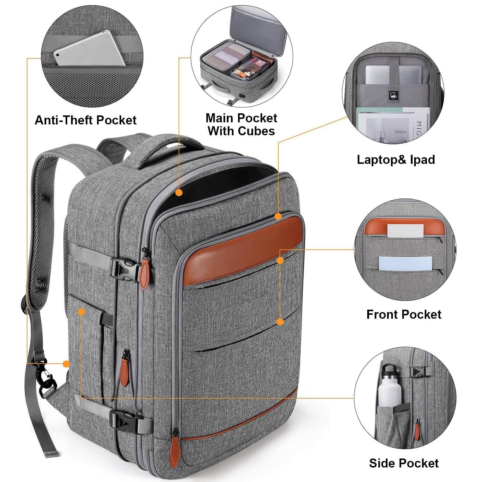 Alt View 2. Live At Space - Travel Backpack  42l Carry On Luggage Flight Approved Expandable Laptop - Black (Backpack With 4 Packing Cubes).