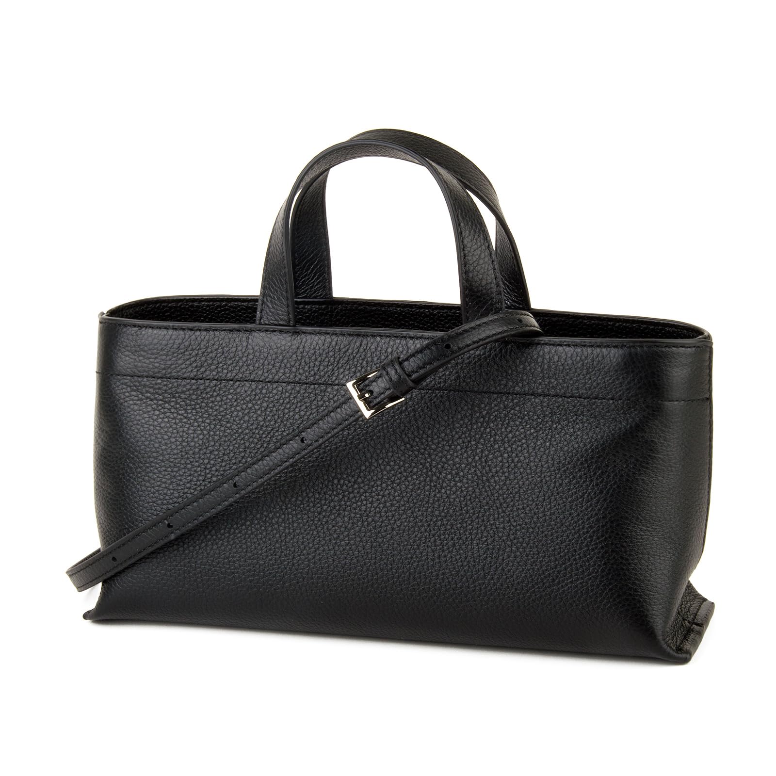 Front. DORLUKFU - Premium Full Grained Leather Simple Tote Handbag for Women, Shoulder Crossbody Bag with Adustable Shoulder Strap - Black.