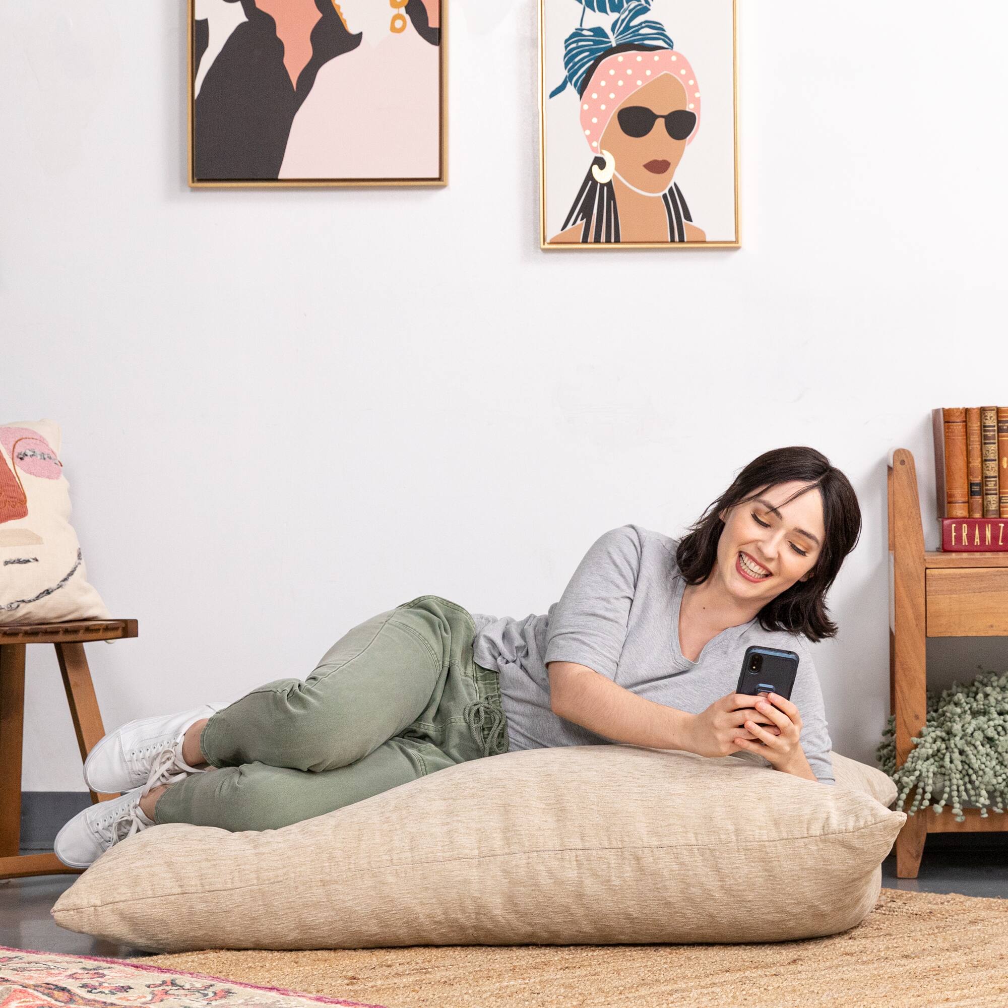 Back. Jaxx - Jaxx Pillow Saxx 3.5 Foot Giant Décor Floor Pillow, Premium Chenille Cover, Beige - Beige.