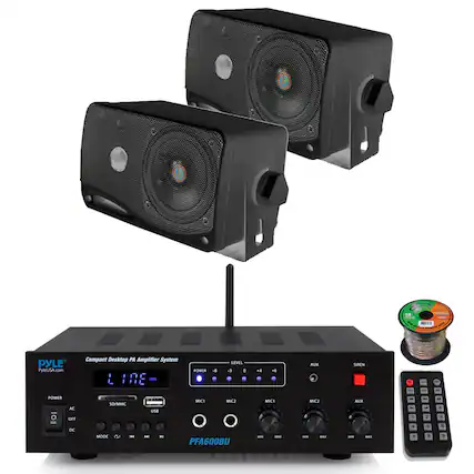 Pyle - PyleUSA.com Compact Desktop PA Amplifier System
L 10E
- AME POWER 4 LEVEL E
- .4
- 1. ALLTX SIREN - POWER AC OFF DC S0/MMC MODE 2
- ua - - MICT MIC3
- PFA600BU
- MICS - MAN MIC3 - i ALTX - i - 1 4 7 - .
- 5 . - a a E .