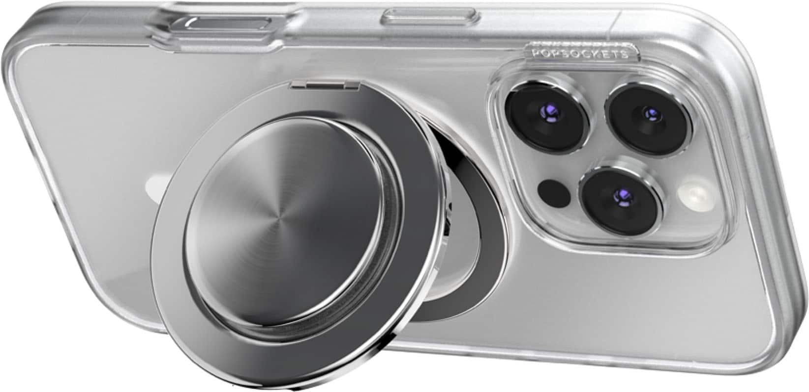Alt View 3. PopSockets - MagSafe Kick-Out Universal Magnetic Grip & Stand with Adapter Ring for Cell Phones - Alum-Radial Silver.