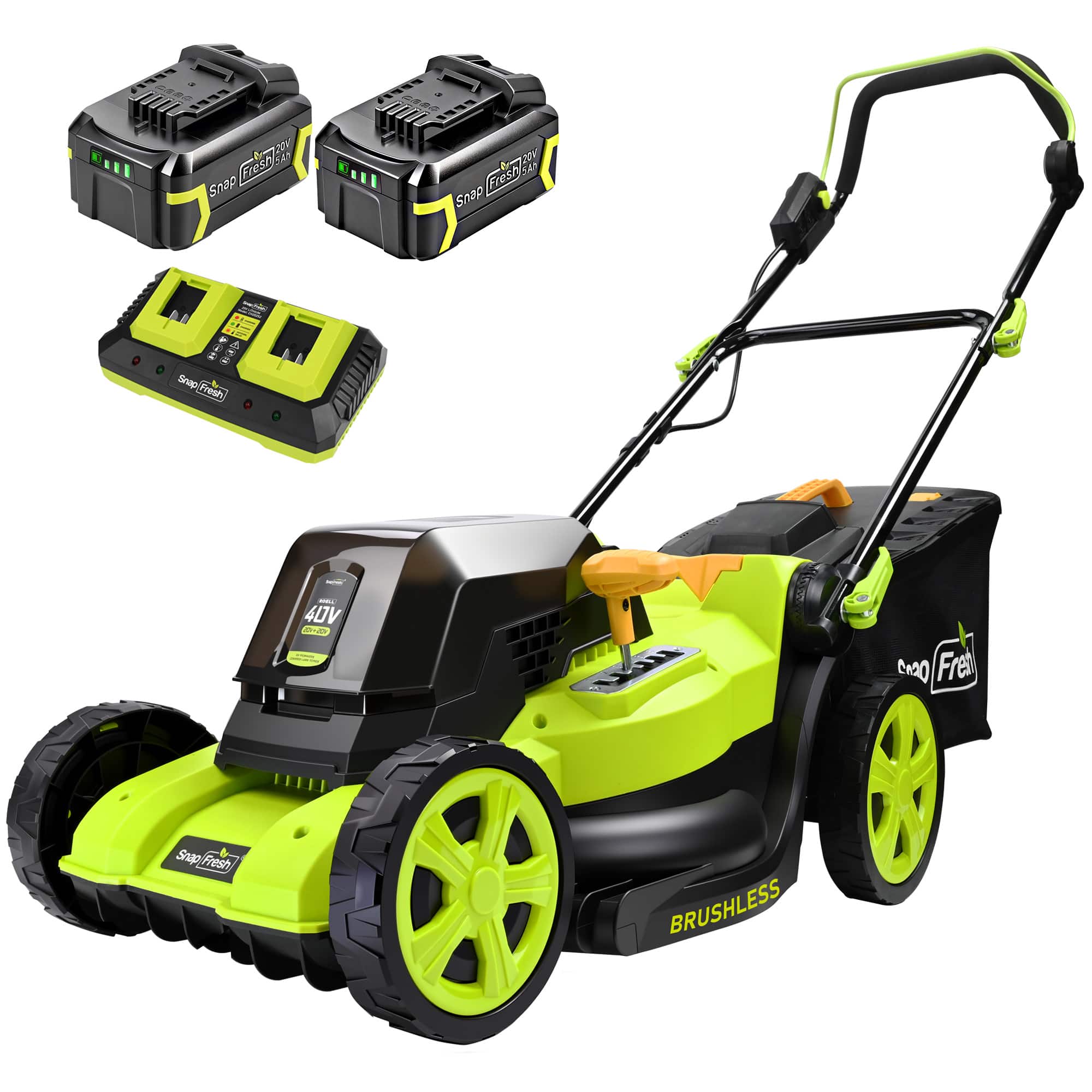 SnapFresh - 40V 17" Brushless Cordless Electric Lawn Mower with 2×5.0Ah Batteries & Fast Charger - Green