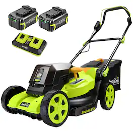 SnapFresh - 40V 17" Brushless Cordless Electric Lawn Mower with 2×5.0Ah Batteries & Fast Charger - Green