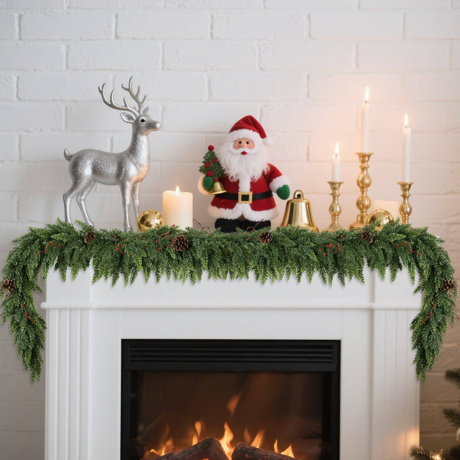 Alt View 2. Refined Abode Design - Realistic Christmas Garland Mantle Real Touch Thicklush Artificial Cedar Garlands Pine Conesred Berries - MULTI.