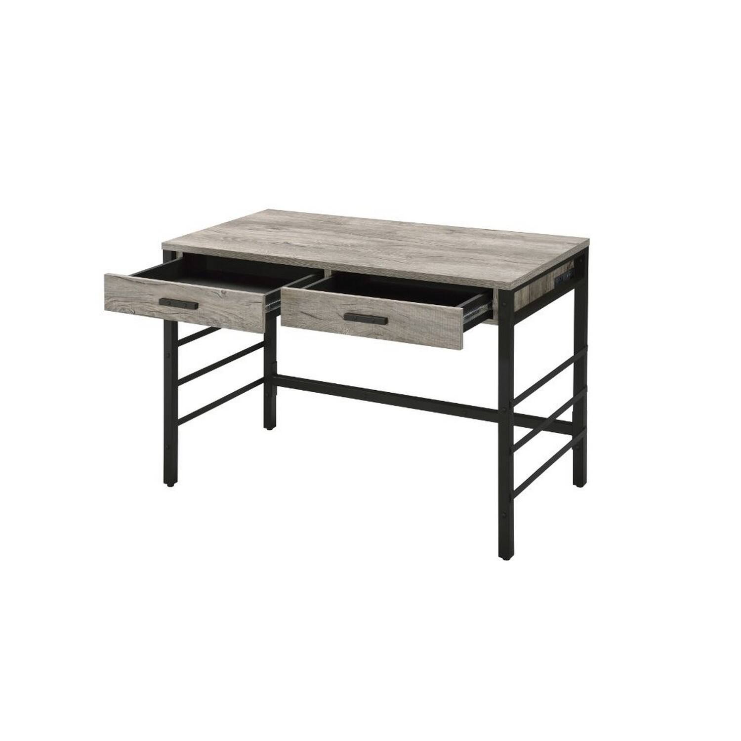 Left. Manhattan Lane - Built-in USB Port Writing Desk, Light Weathered Oak and Black - Gray, Black.