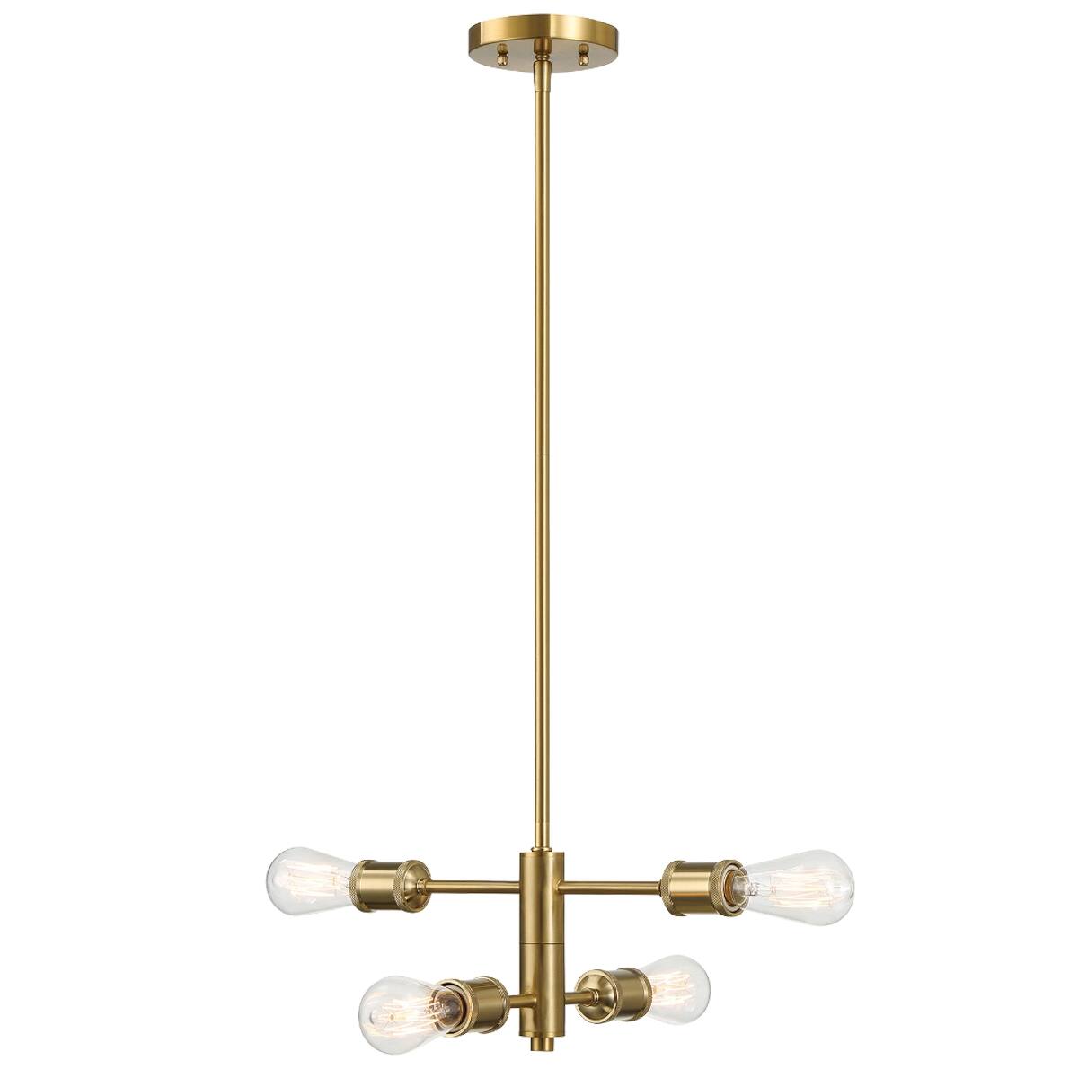 Alt View 3. Loheer - Loheer Four Light Gold Chandelier, Modern Brass and Clear Glass Pendant for Dining Room.