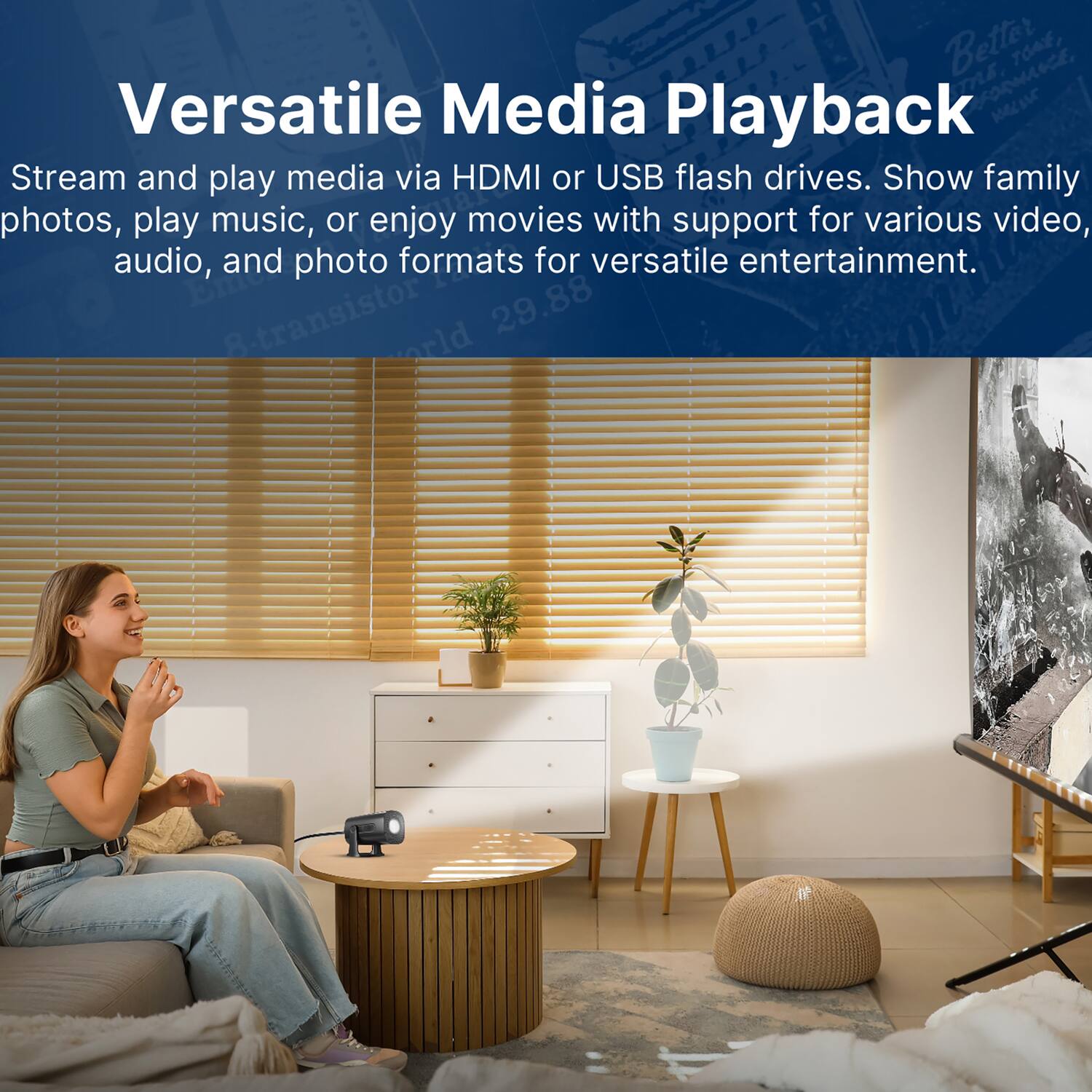 Better ma ODMAC, TOAE

Versatile Media Playback

Stream and play media via HDMI or USB flash drives. Show family photos, play music, or enjoy movies with support for various video, audio, and photo formats for versatile entertainment.

8-transistor 29.88