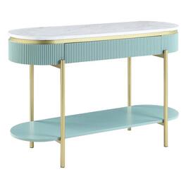 Manhattan Lane - Ville 48 Inch Sofa Console Table, White Faux Marble Top, Teal Reeded Edge - White, Teal, Gold