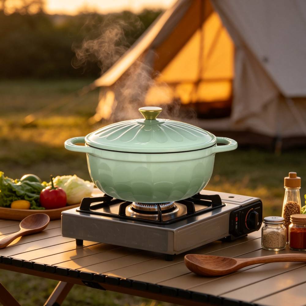 Alt View 7. Winado - 5 QT Enameled Cast Iron Dutch Oven with Gradient Petal Texture,Heat-Resistant Gloves, Pot Mat for Bread Baking, Roasting - Green.