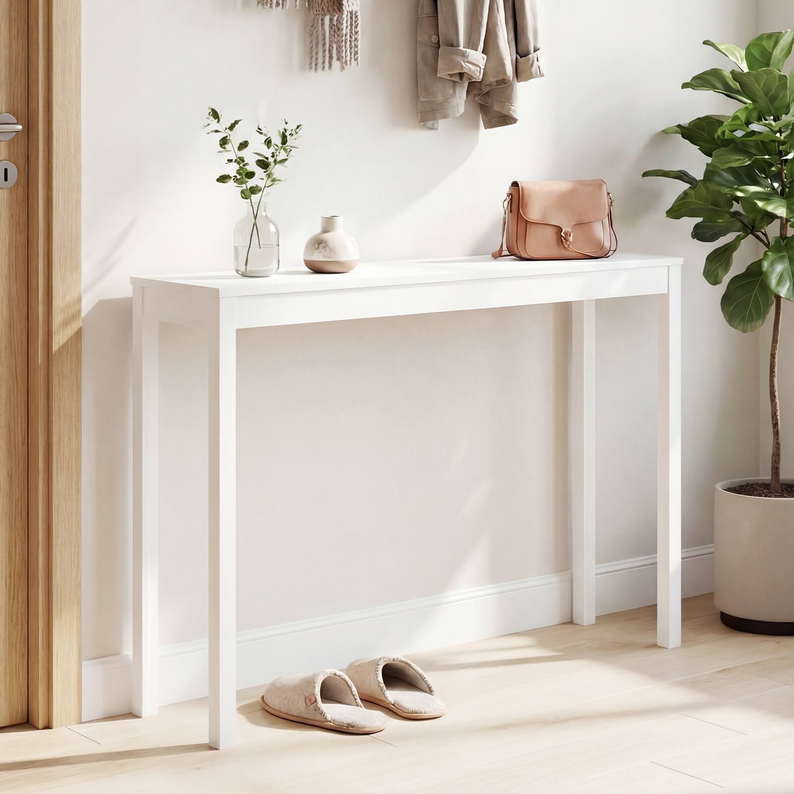 Alt View 1. Gymax - Gymax 48'' Modern Farmhouse Sofa Table w/Thickened Top & Solid Wood Legs for Entryway White - White.
