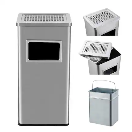 Front. GARVEE - Heavy Duty 30L Stainless Steel Kitchen Trash Can with Lid and Removable Inner Bucket - Commercial Square Recycling Bin - Silver.