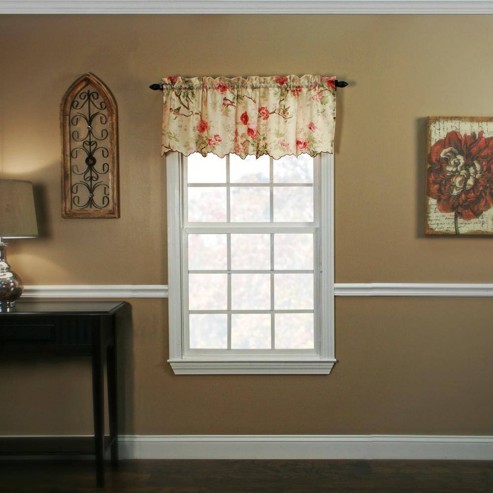 Angle. Ellis Curtain - Balmoral Floral Print Semi Sheer Valance Curtain 48-Inch-by-15-Inch - Red/Yellow - Red.