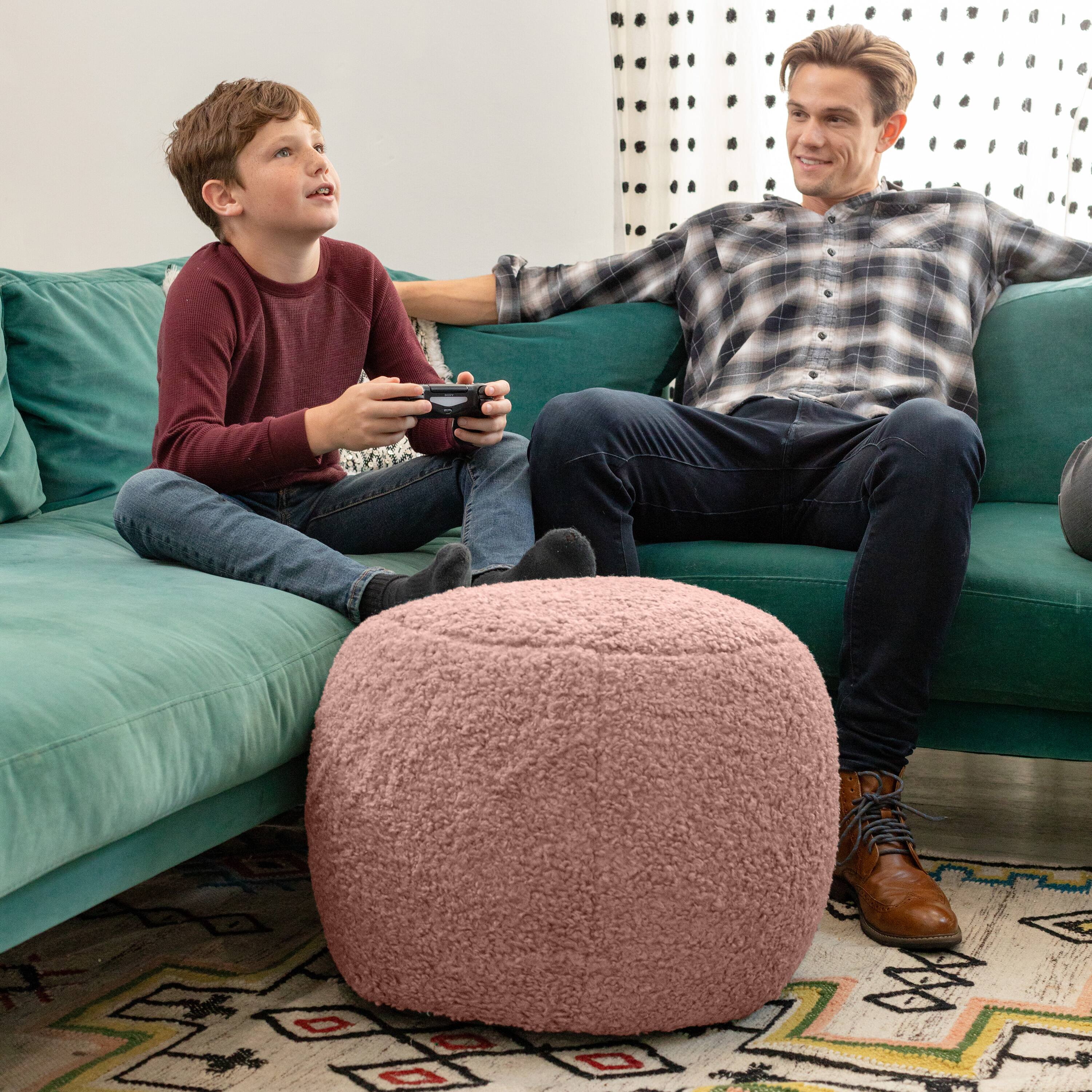 Alt View 1. Jaxx - Jaxx Ellis Ottoman Shearling Faux-Lamb Plush Pouf for Modern Interior Design, Small, Pink - Pink.