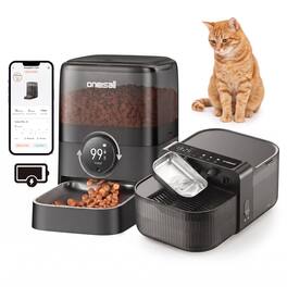 Oneisall - Pet Feeding Combo: 3L WIFI Automatic Cat Feeder+3.5L Filterless Wireless Cat Water Fountain 3 Piece Easy Clean - Black