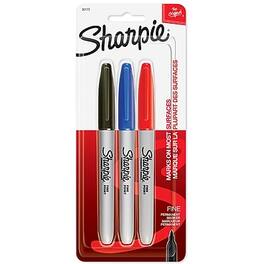 Sharpie - Permanent Markers, Fine Tip, 3/Pack - Assorted Inks