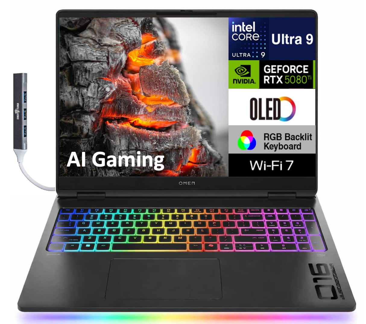 HP - OMEN MAX Laptop 16.0 WQXGA Display (Intel Ultra 9- 275HX, 64GB DDR5, 2TB PCIe SSD, Win 11 Pro) w/USB Hub - Shadow Black