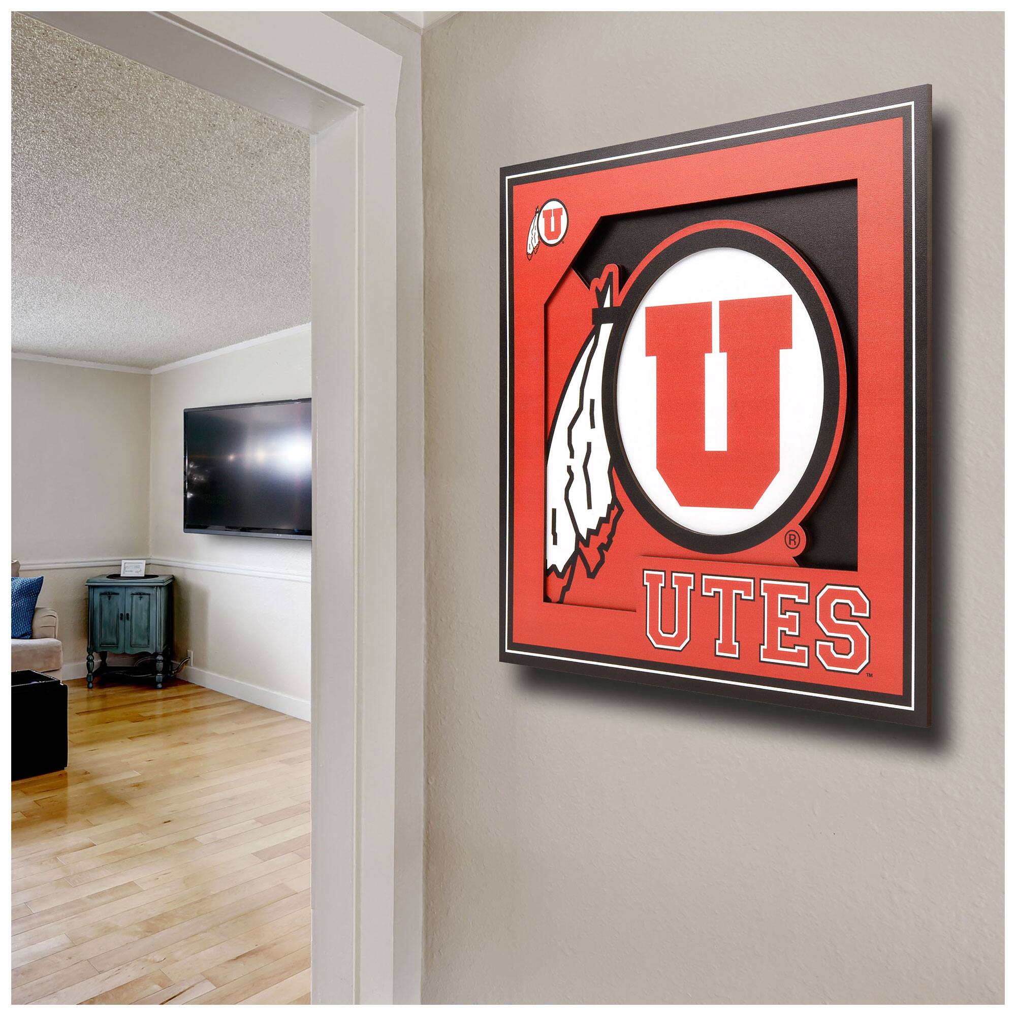 Alt View 2. YouTheFan - Utah Utes 12'' x 12'' 3D Logo Wall Art - Multicolor.