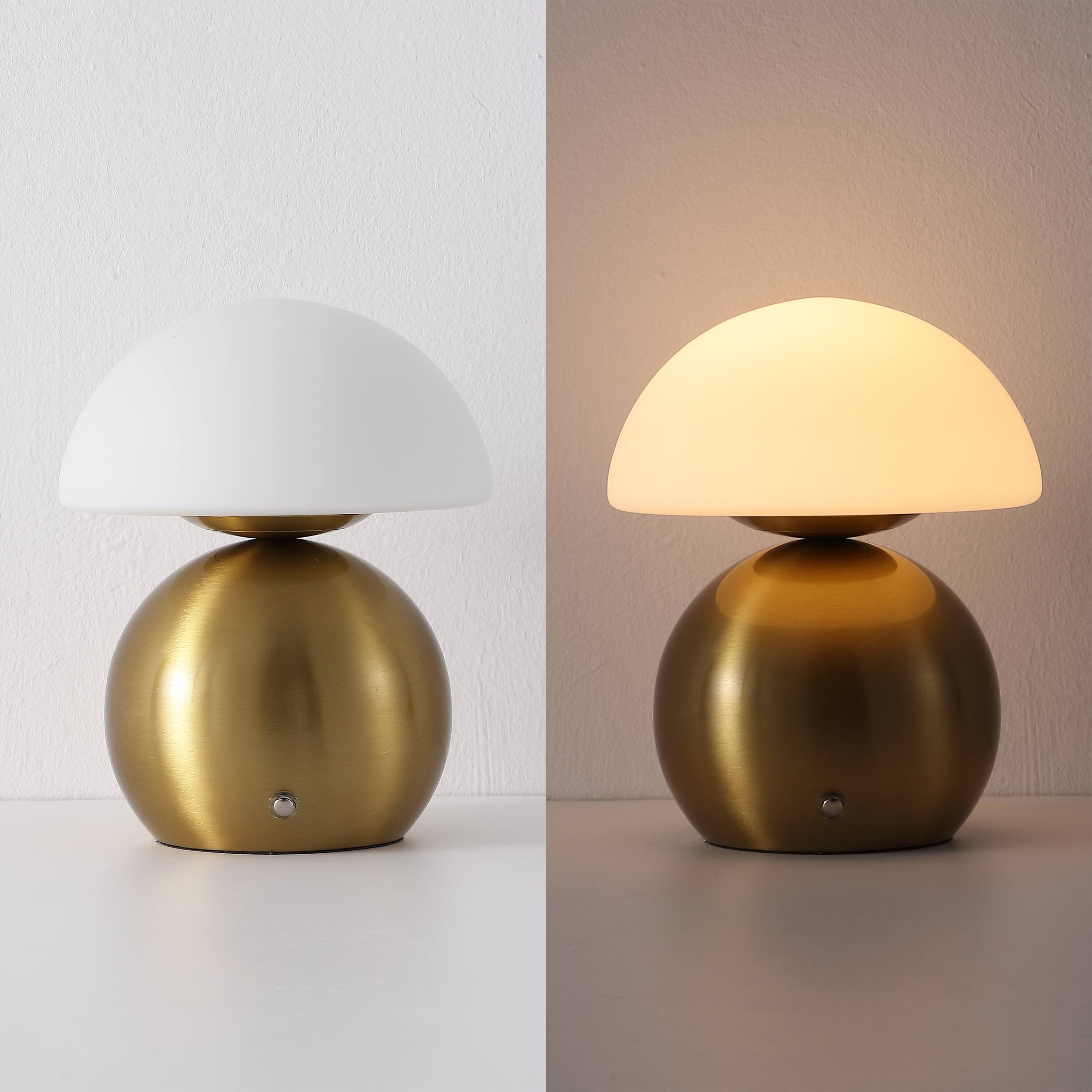 Alt View 5. Jonathan Y - Kanya 7.25" USB-C Rechargeable Table Lamp Set of 2, Brass Gold Metal Base with White Glass Dome Shade and Touch Dimmer - Brass Gold.