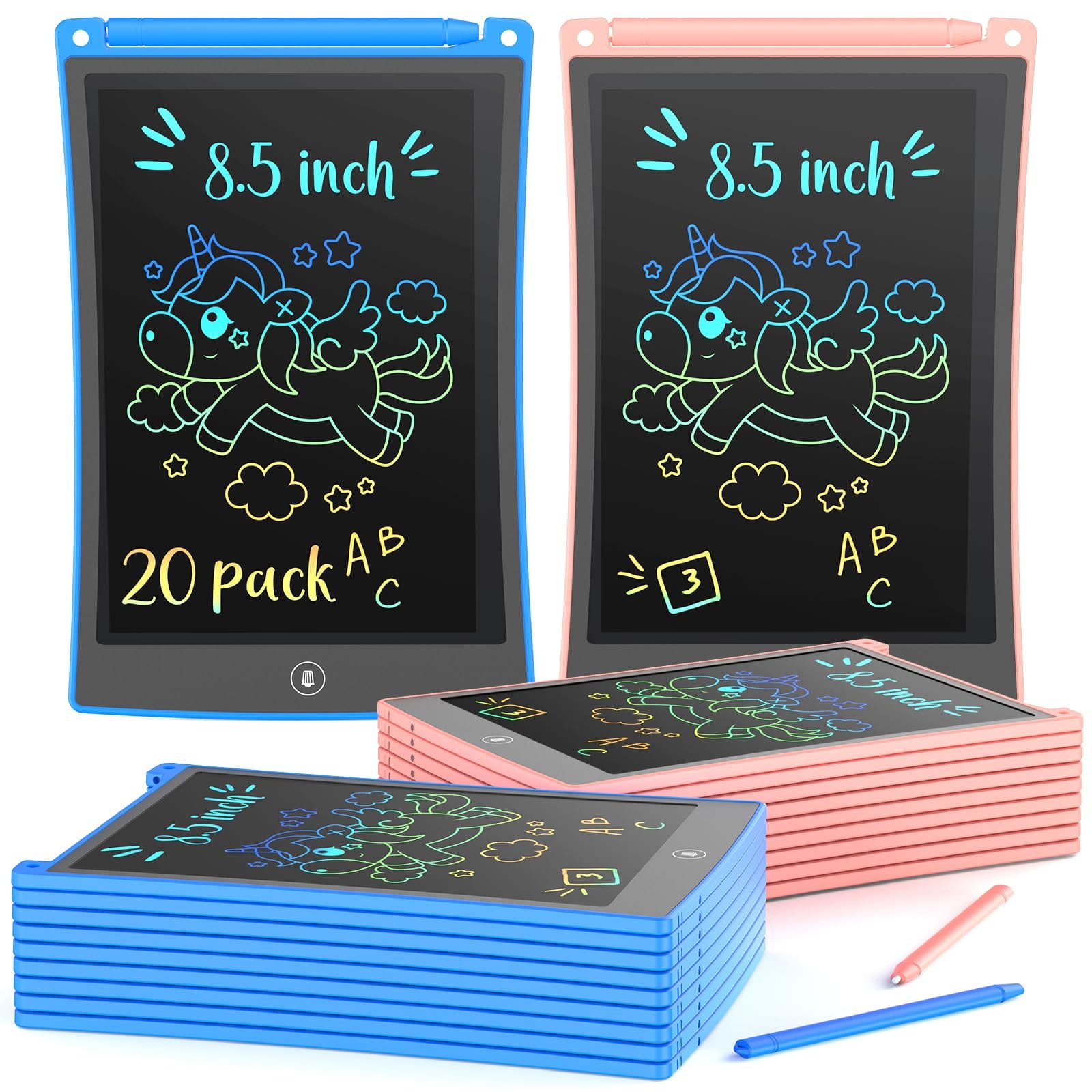 EZTW1 - Lcd Writing Tablet For Colorful Doodle Board Erasable Drawing Pad Educational Learning Toys Birthday Gifts Ages 3 4 5 6 - 20 Pack 8.5 Inch