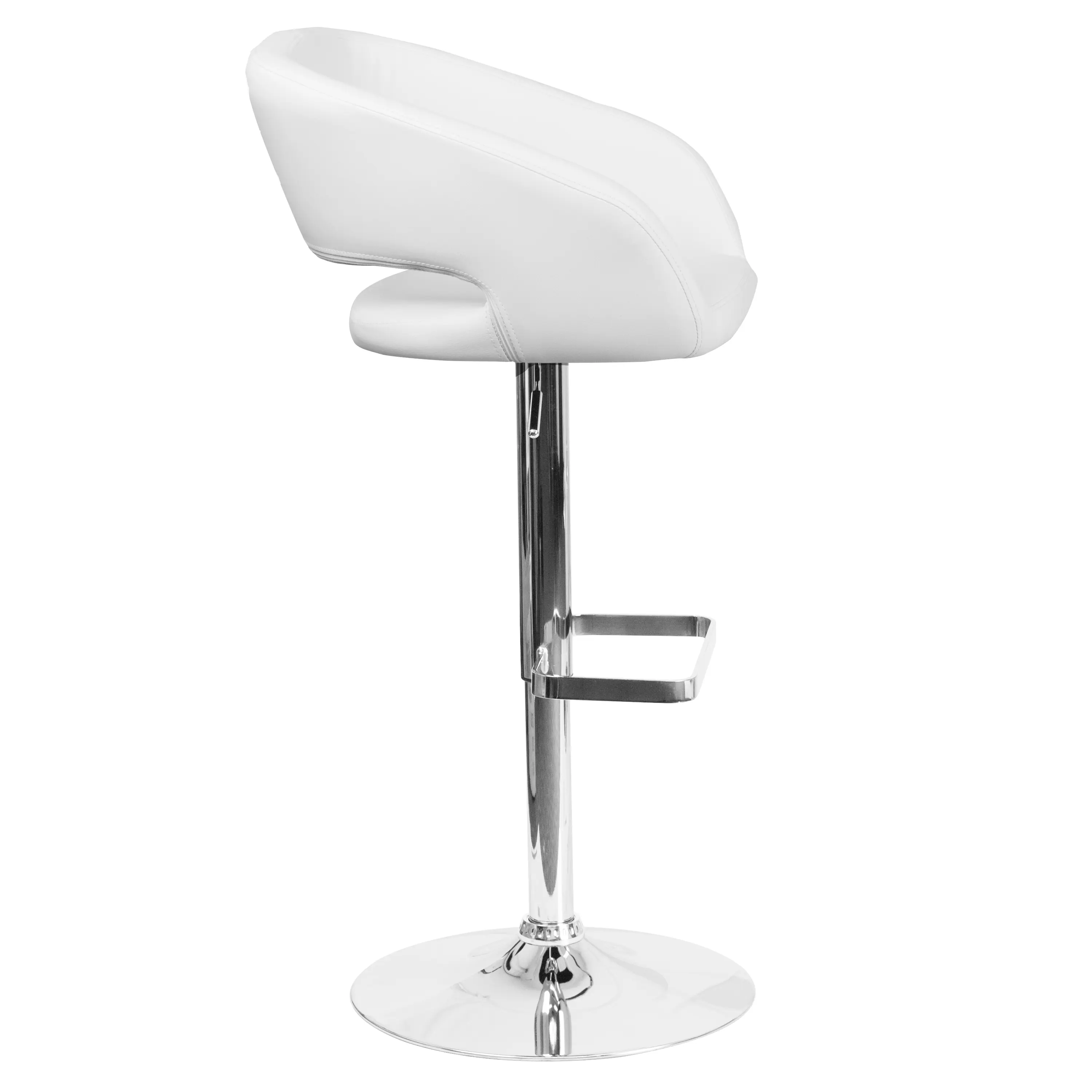 Alt View 16. Alamont Home - Erik White Vinyl Adjustable Height Barstool with Rounded Mid-Back and Chrome Base - White Vinyl.