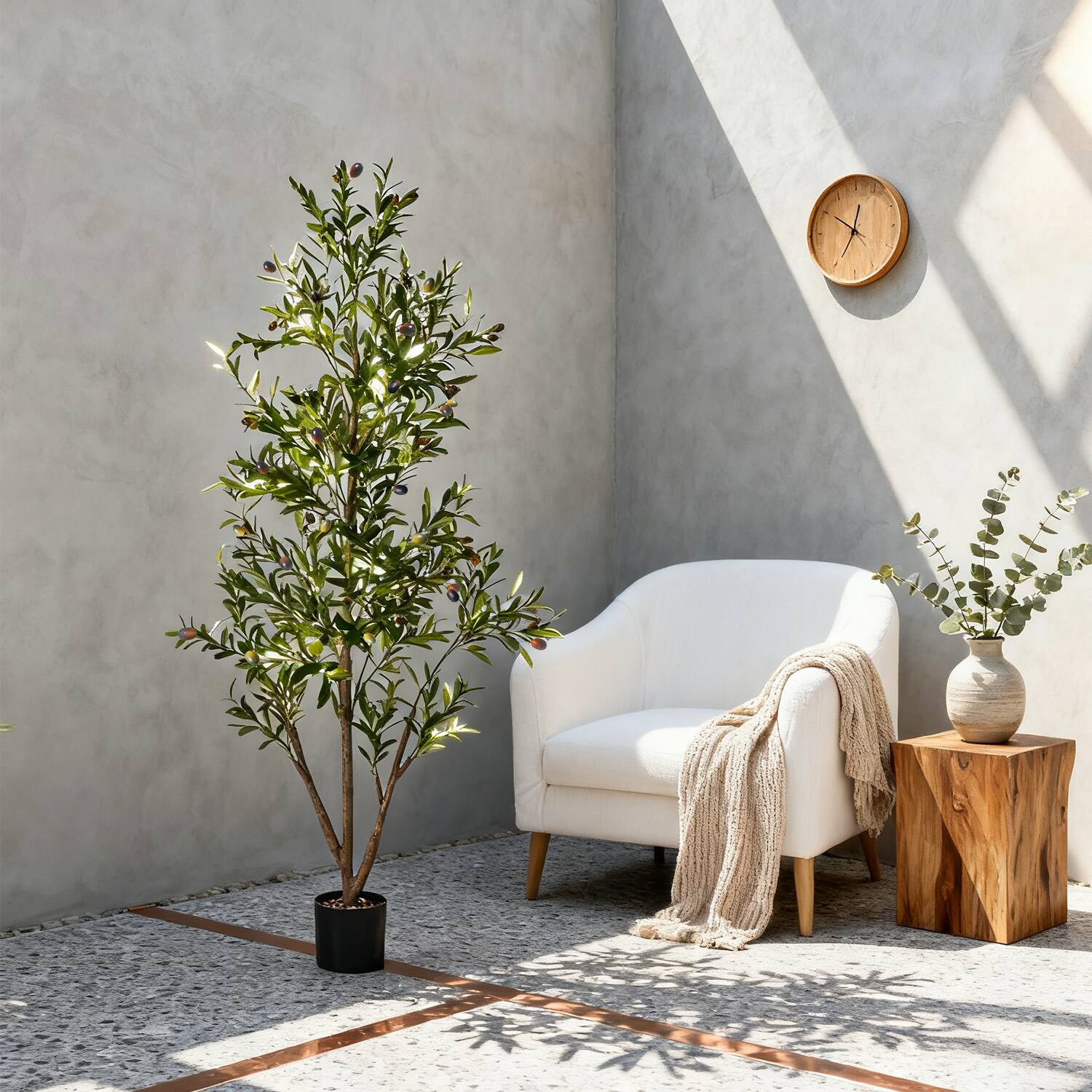 Alt View 6. NOVAROOT - 6FT Artificial Olive Trees Indoor Tall Faux Olive Tree with Lights Moss and Planter for Home Decor - Green.