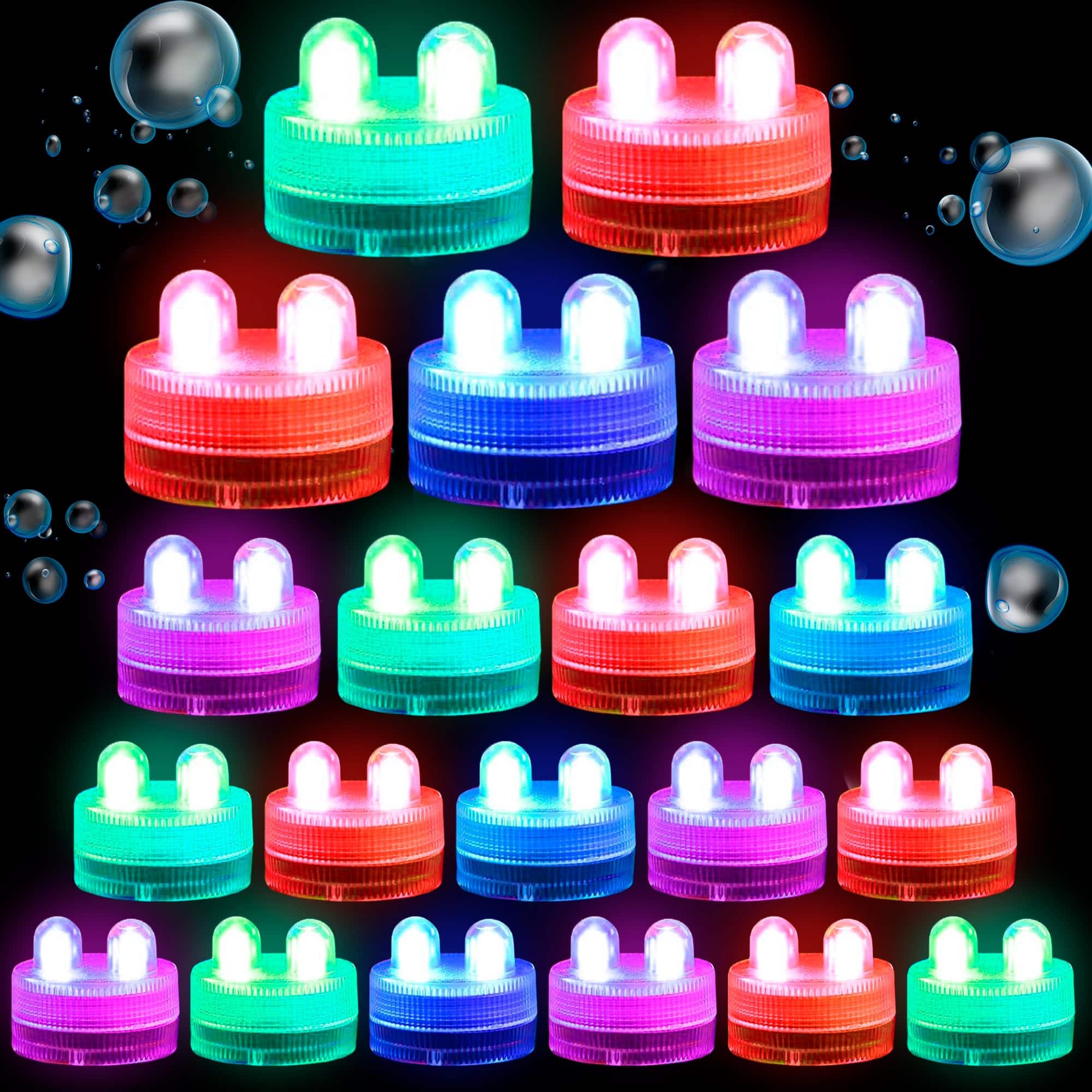 HQRP - 20-Pack Mini Submersible LED Tea Lights RGB Waterproof Flameless Candles Battery Operated Accent Decor for Holidays