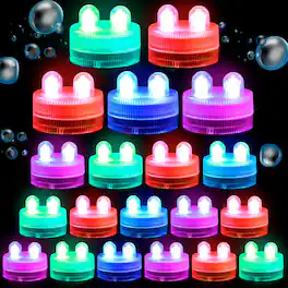 HQRP - 20-Pack Mini Submersible LED Tea Lights RGB Waterproof Flameless Candles Battery Operated Accent Decor for Holidays