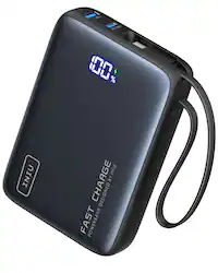 INIU - Pocket Power 20K Portable Power Bank with Built-In USB-C Cable (IN&OUT), 20000mAh PD 22.5W, for iPhone & Android - Black - Front_Zoom