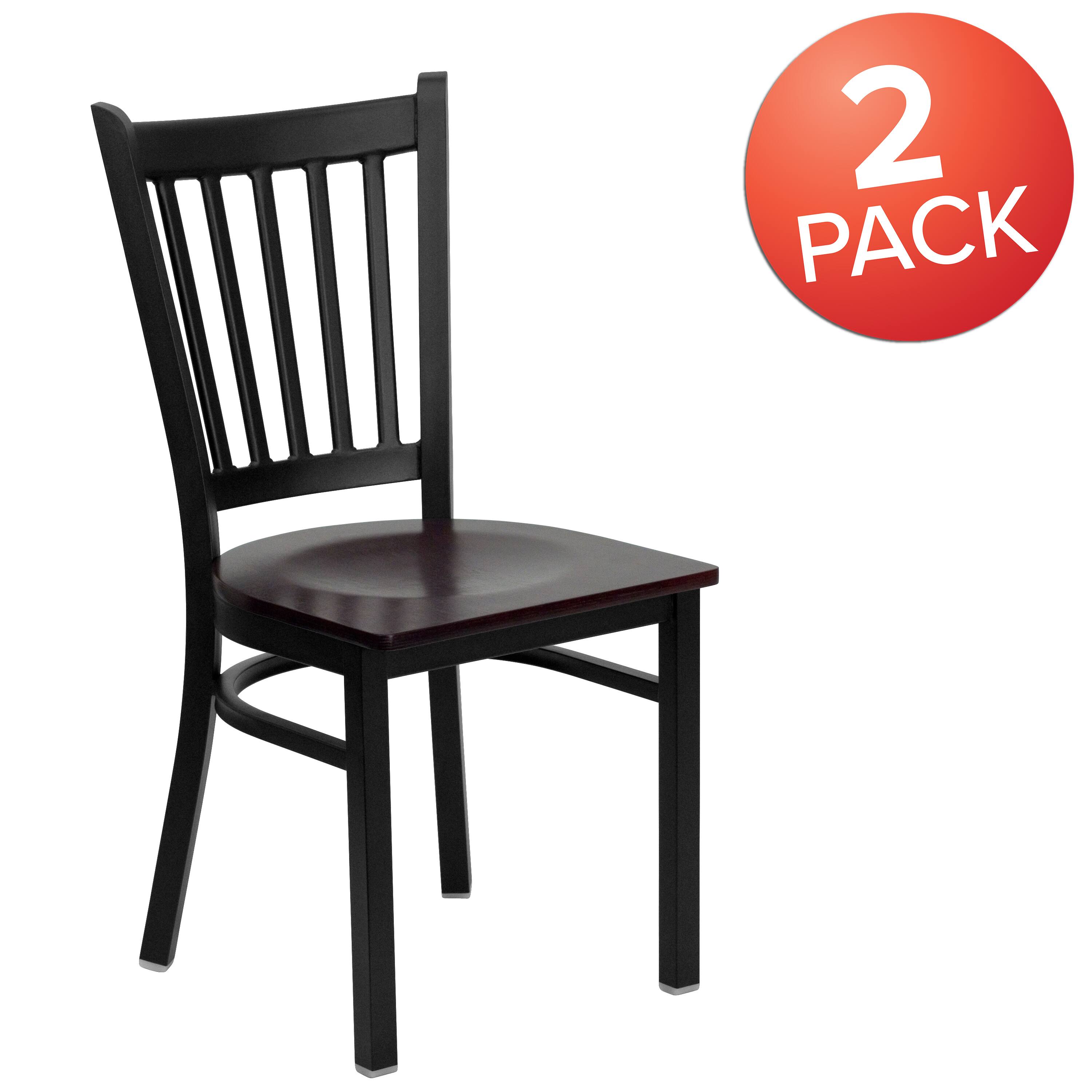Alt View 1. Emma + Oliver - 2 Pack Vertical Back Metal Restaurant Chair - Mahogany Wood Seat/Black Metal Frame.