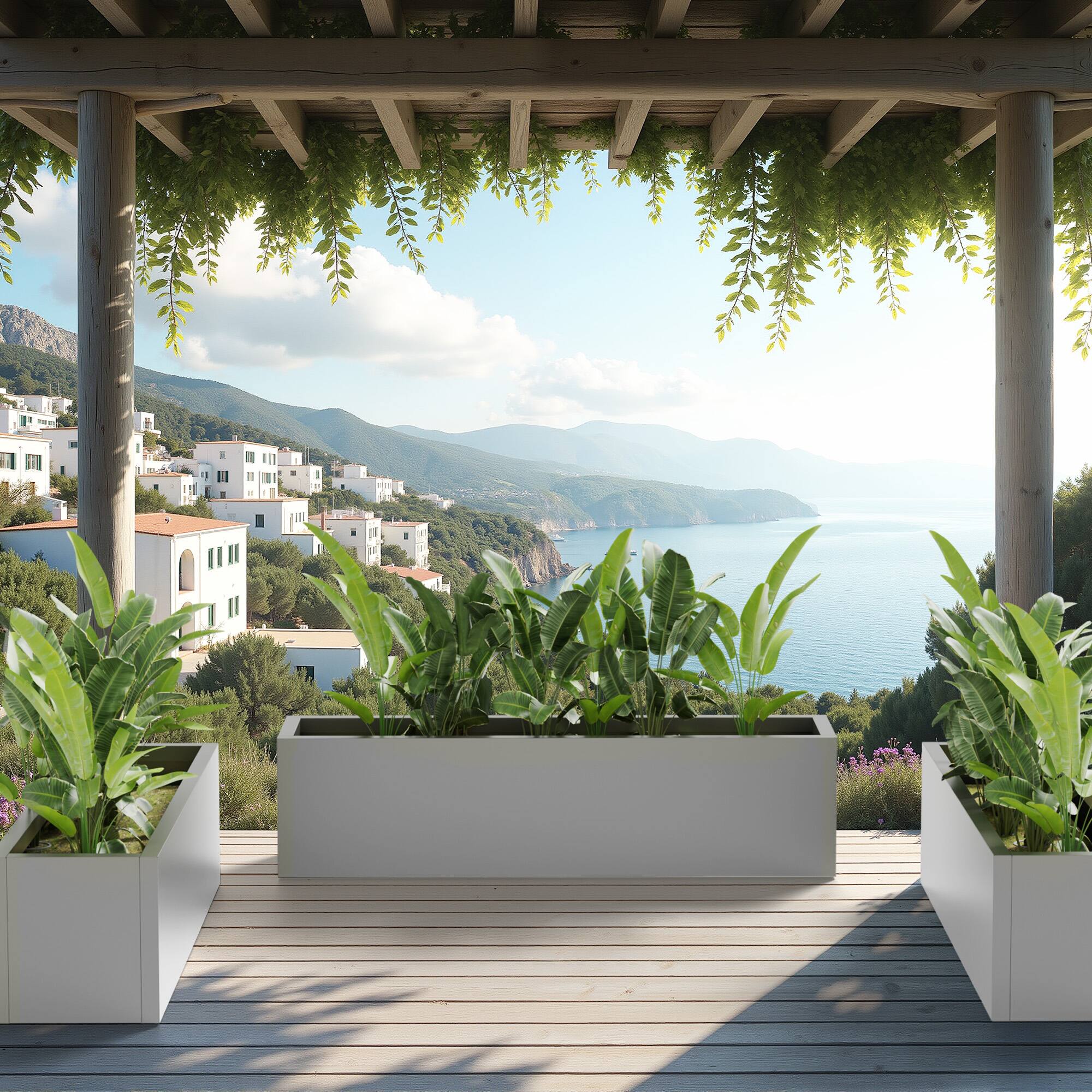 Alt View 3. PexFix - 35.8 in. W Outdoor Metal Rectangular Planter Box with Drainage – Garden Raised Bed for Herbs, Vegetables, and Flowers - Gray.