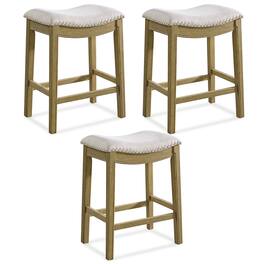 ROME + OAK - Parker Backless Counter Stool, Natural with Cream Fabric, Set of 3 - Natural/Wheat