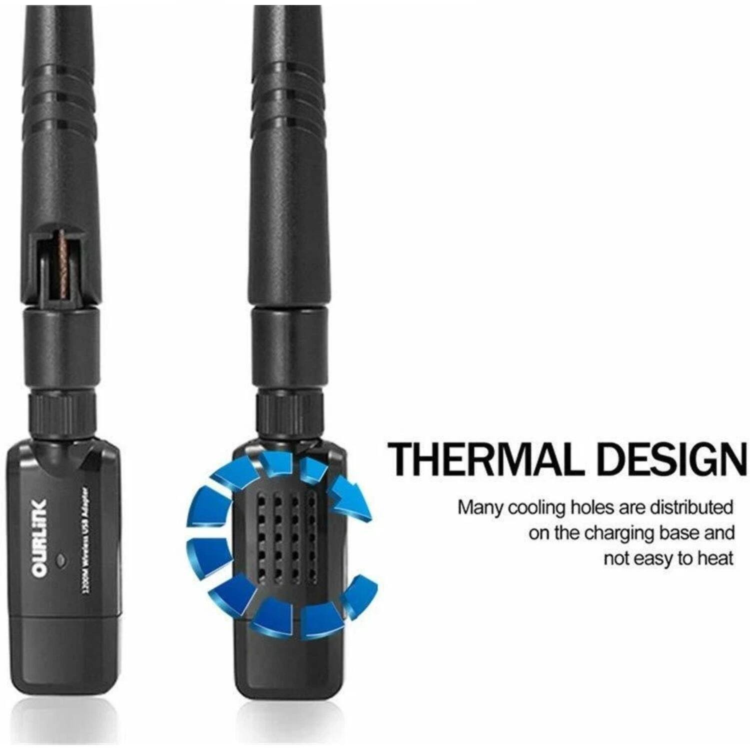 OURLINK Adapter uses 1200M THERMAL DESIGN. Many cooling holes are distributed on the charging base and not easy to heat.