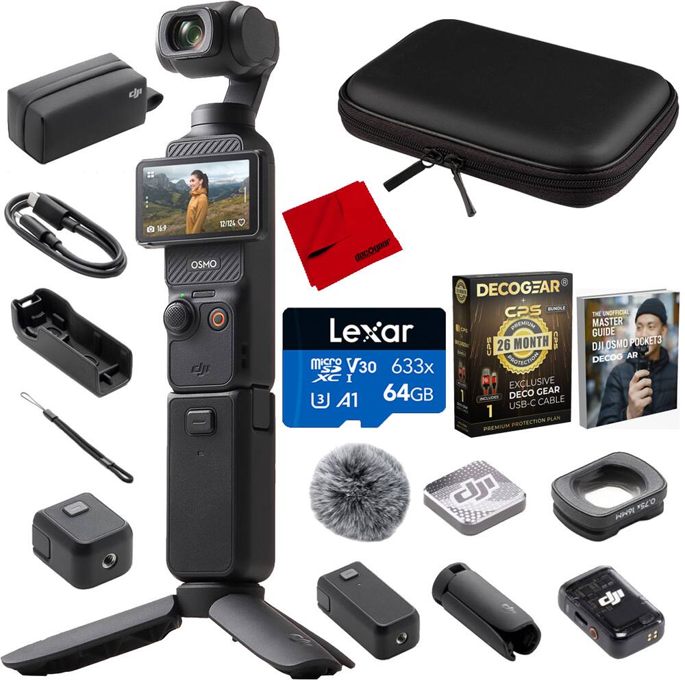 - DJI OSMO Pocket 3
- Lexar V30 633x 64GB
- DECOGEAR CPS BUNDLE
- 26 MONTH CPS
- THE UNOFFICIAL PREMIUM MASTER GUIDE
- EXCLUSIVE DECOGEAR USB-C CABLE
- PREMIUM PROTECTION PLAN
- 0.75g
- HNPE
- dI