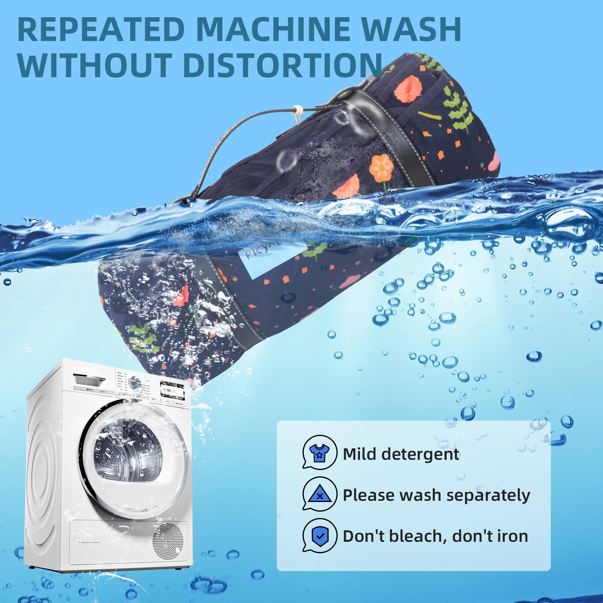 REPEATED MACHINE WASH WITHOUT DISTORTION

- Mild detergent
- Please wash separately
- Don't bleach, don't iron