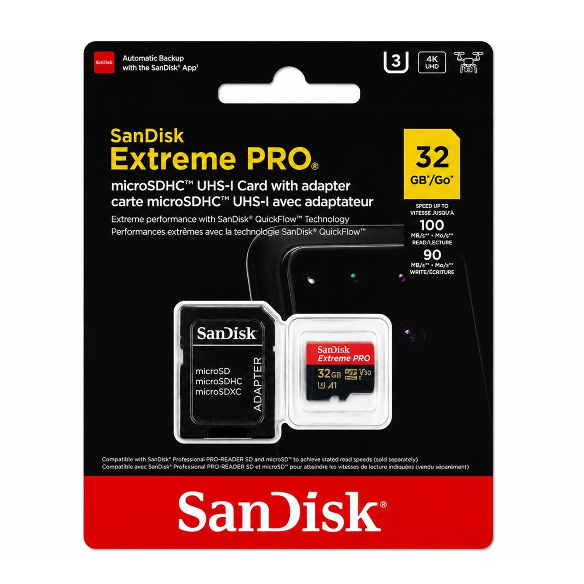 SANDISK Extreme Pro 32GB microSDHC Memory Card with SD Adapter up