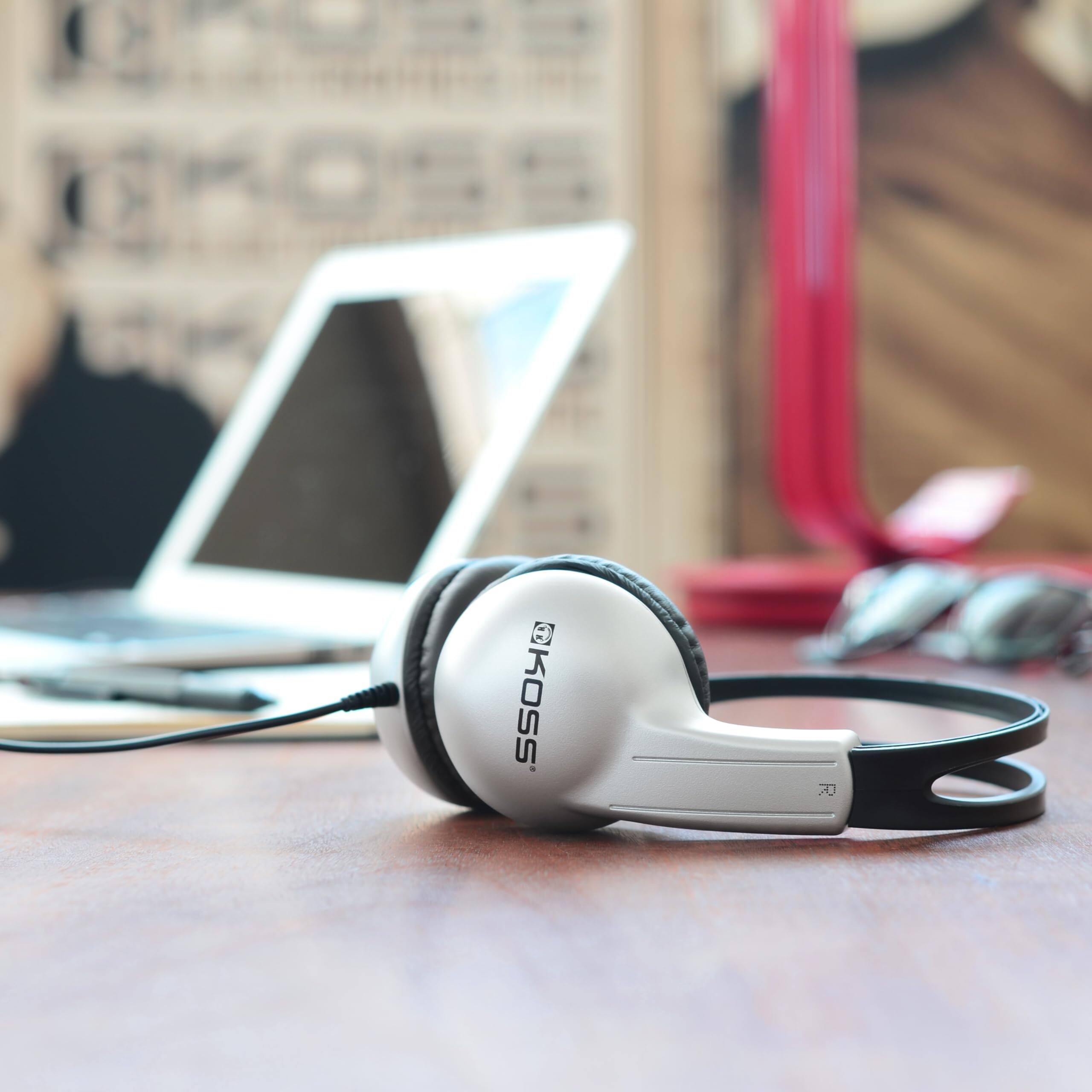 Alt View 5. Koss - UR10 Wired On-Ear Lightweight Headphones, 3.5mm Connector, Deep Bass - Silver.