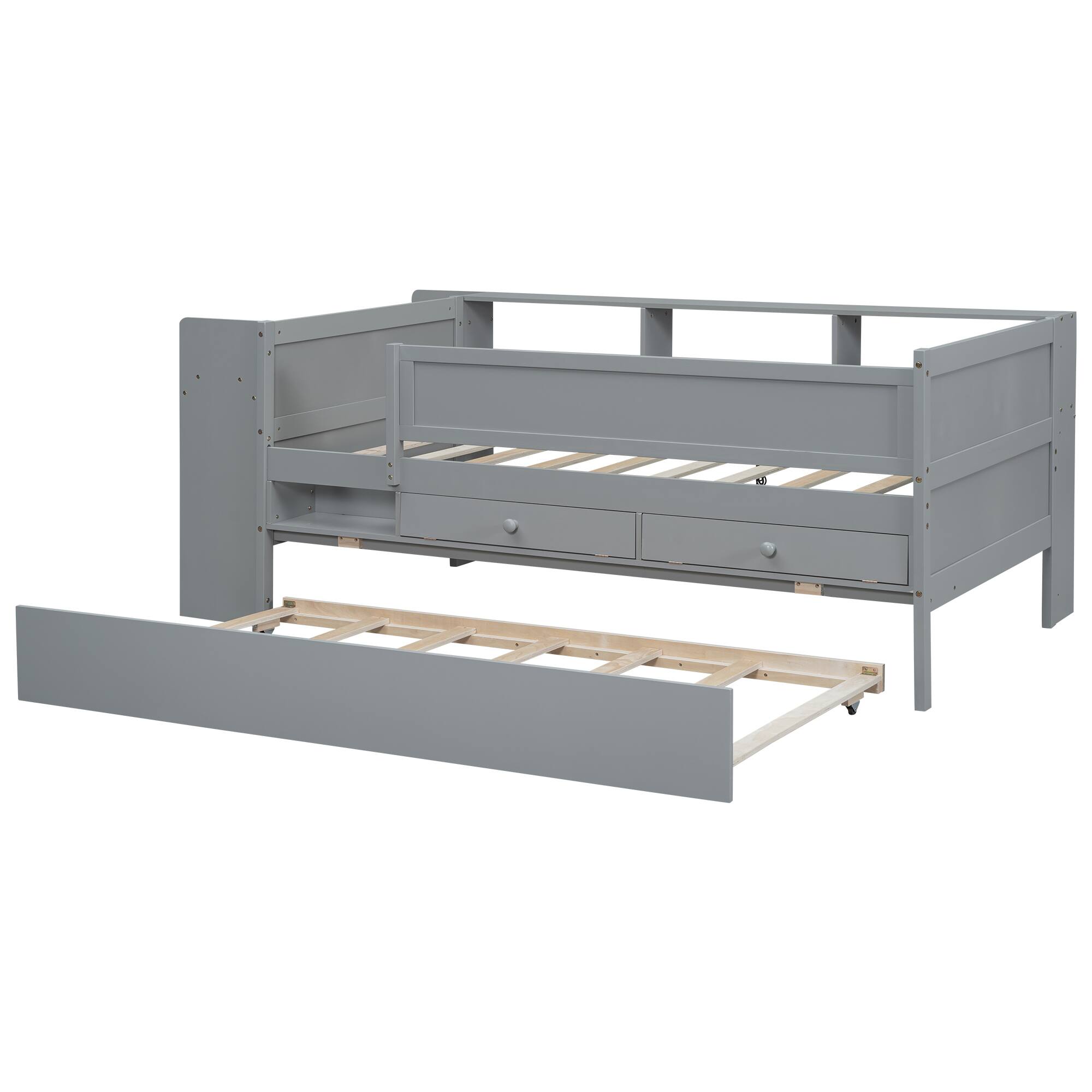 Alt View 9. Tiramisubest - Multi-Functional Twin Daybed with Drawers and Trundle,  Headboard Storage and Tables, USB Charging Station, Gray - Gray.