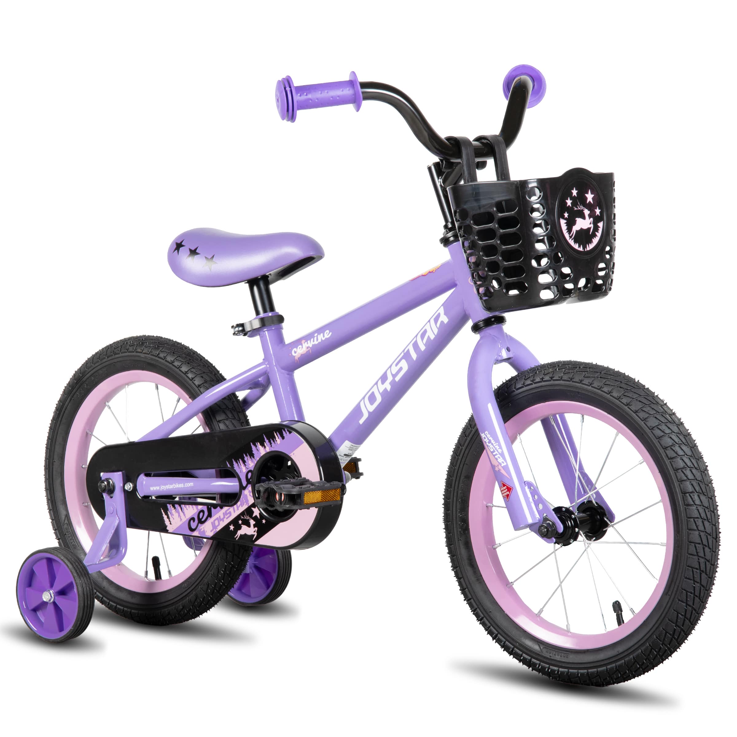 JOYSTAR - Cervine 16" Kids Bike with Training Wheels Basket, Coaster Brake Child's Bike for Ages 4-7 Boys Girls - Purple