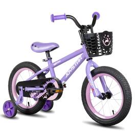 JOYSTAR - Cervine 16" Kids Bike with Training Wheels Basket, Coaster Brake Child's Bike for Ages 4-7 Boys Girls - Purple