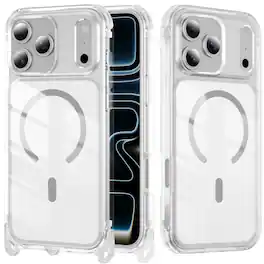 Dteck - Magnetic Case for Apple iPhone 17 Pro Max with Crossbody Strap, Clear Anti-Yellowing Shockproof Hybrid Protective Cover - Gray