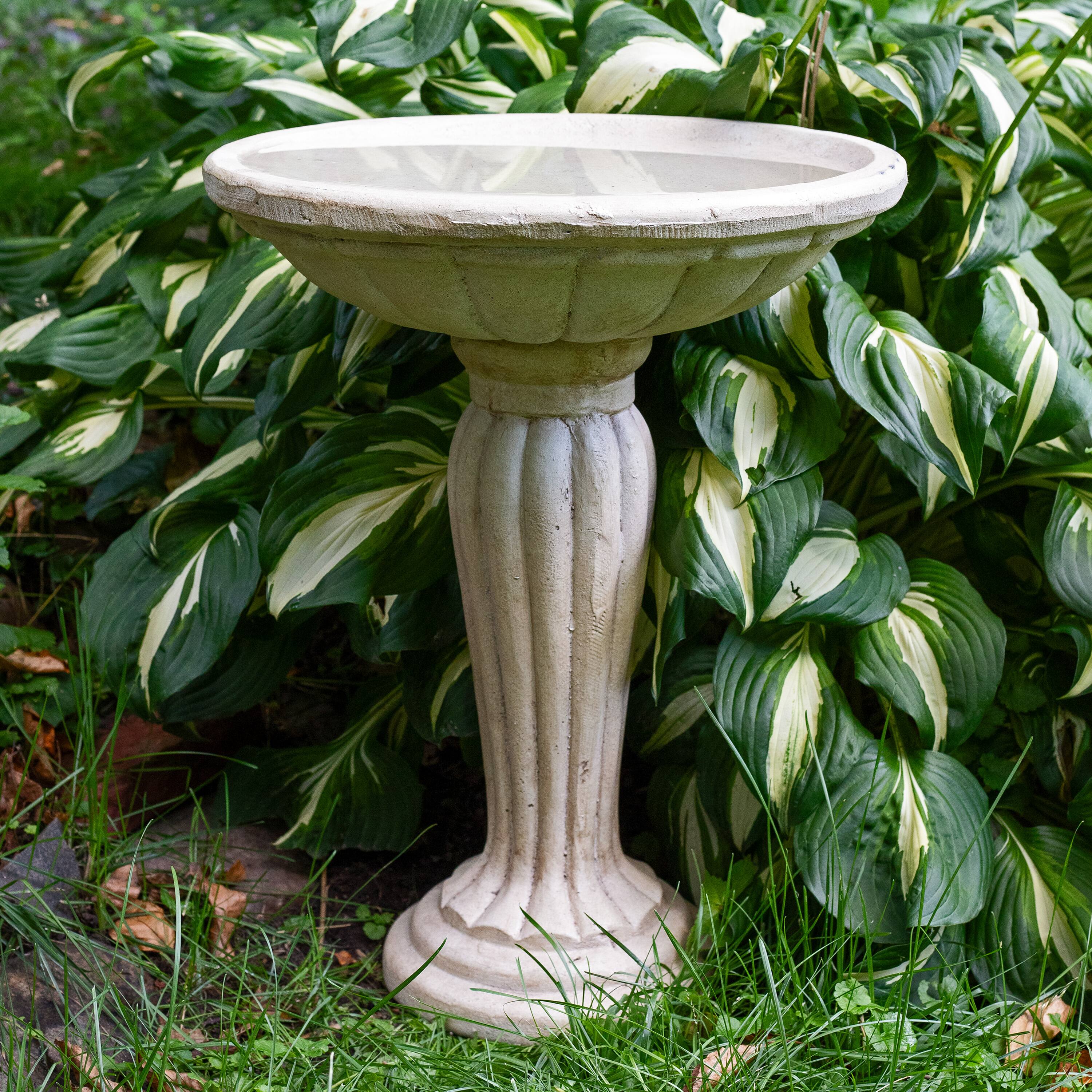 Alt View 5. Sunnydaze - Grecian Glass Fiber Reinforced Concrete Bird Bath - 16 in - Antique White.